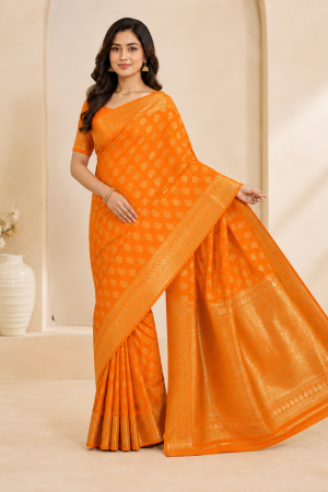 Orange Georgette Silk Print Saree