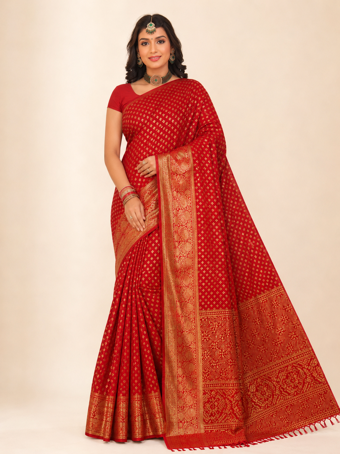 Red Georgette Silk Print Saree
