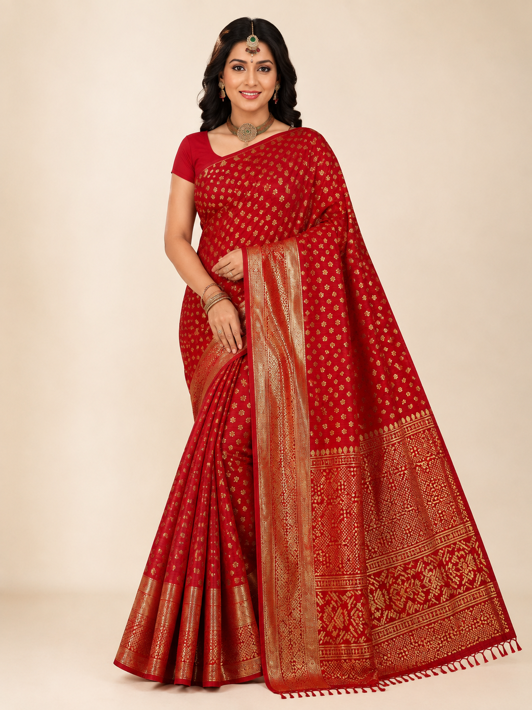 Red Georgette Silk Print Saree - Image 2