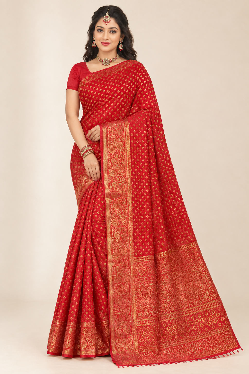Red Georgette Silk Print Saree - Image 4