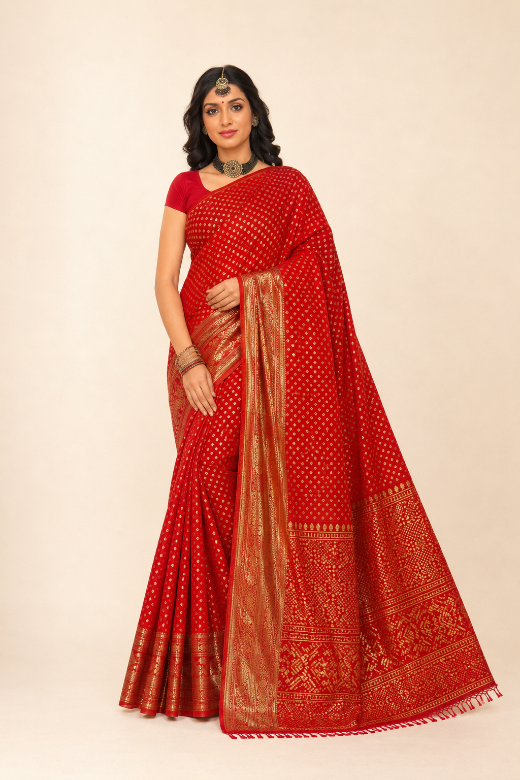 Red Georgette Silk Print Saree - Image 3