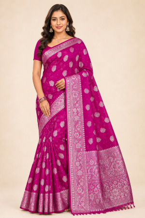 Rani Pink Georgette Silk Print Saree