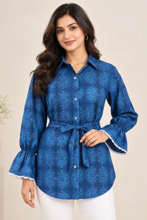 Blue Cotton mix woman shirts