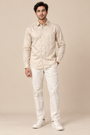 Men’s Cream Full-Sleeve Formal Shirt