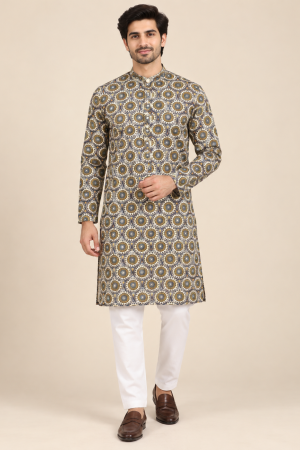 Men’s Printed Mandarin Collar Kurta/Shirt