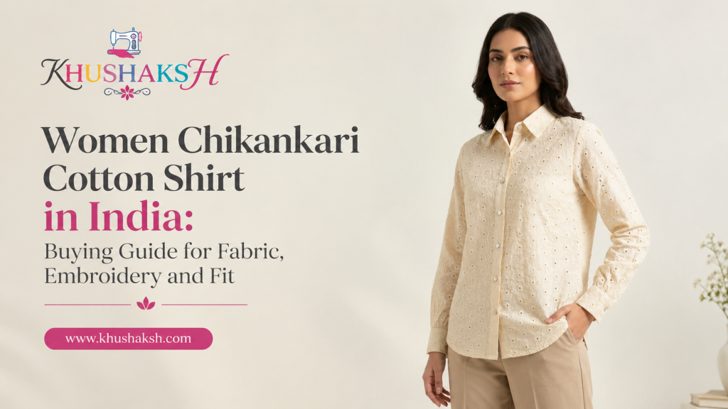 Women chikankari cotton shirt with white embroidery