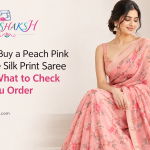 Peach pink georgette silk print saree with printed design