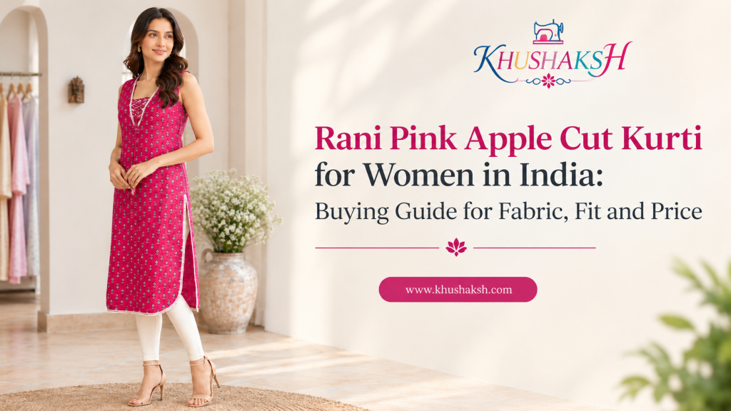 Rani pink apple cut kurti for women with a fitted bodice and flared hem