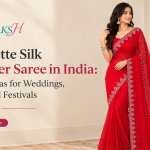 Woman in a georgette silk designer saree styled for a festive occasion