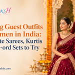 Wedding guest outfits for women in India: georgette saree, kurti and co-ord set