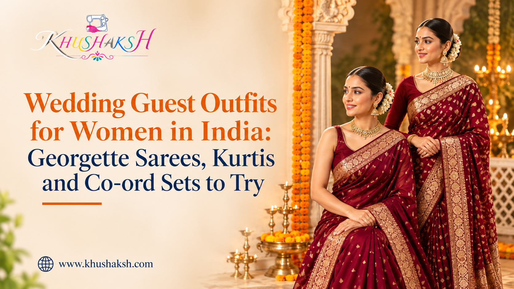 Wedding guest outfits for women in India: georgette saree, kurti and co-ord set